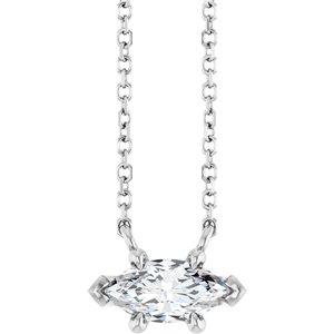 14K White Gold 8x4 mm Natural White Sapphire 18" Necklace