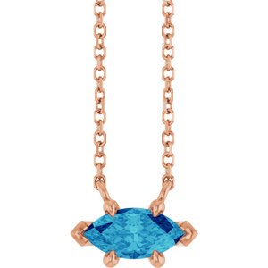 14K Rose Gold 8x4 mm Natural Blue Zircon 18" Necklace