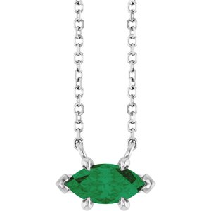 Sterling Silver 8x4 mm Lab-Grown Emerald 18" Necklace