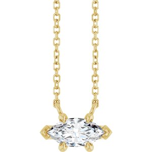 14K Yellow Gold 8x4 mm Natural White Sapphire 18" Necklace