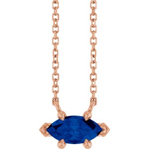 14K Rose Gold 8x4 mm Natural Blue Sapphire 18" Necklace