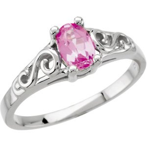 14K White Gold October Imitation Birthstone Ring