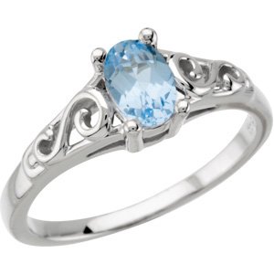14K White Gold March Imitation Birthstone Ring