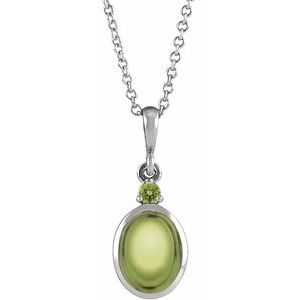 Platinum 8x6 mm Natural Peridot 16-18" Necklace