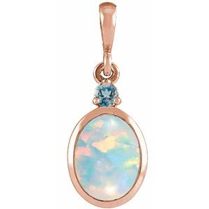 14K Rose 8x6 mm Lab-Grown White Opal & Natural London Blue Topaz Pendant