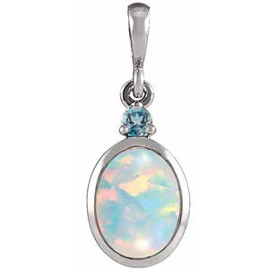 Platinum 5x3 mm Lab-Grown White Opal & Natural London Blue Topaz Pendant