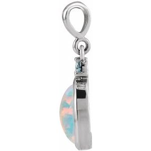 Platinum 8x6 mm Lab-Grown White Opal & Natural London Blue Topaz Pendant
