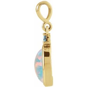 14K Yellow 8x6 mm Lab-Grown White Opal & Natural London Blue Topaz Pendant