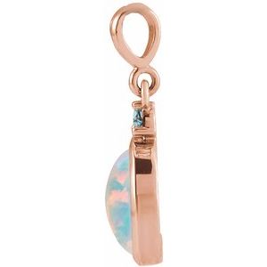 14K Rose 5x3 mm Lab-Grown White Opal & Natural London Blue Topaz Pendant