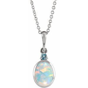 Sterling Silver 5x3 mm Lab-Grown White Opal & Natural London Blue Topaz 16-18" Necklace