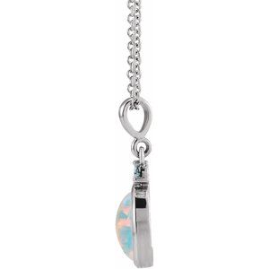 Platinum 5x3 mm Lab-Grown White Opal & Natural London Blue Topaz 16-18" Necklace