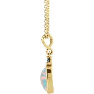 14K Yellow 8x6 mm Lab-Grown White Opal & Natural London Blue Topaz 16-18" Necklace