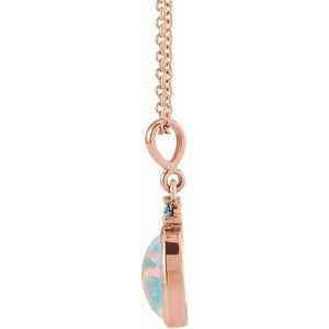 14K Rose 6x4 mm Lab-Grown White Opal & Natural London Blue Topaz 16-18" Necklace