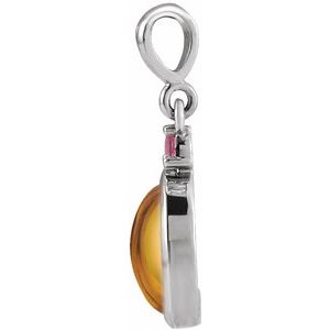 14K White 6x4 mm Natural Citrine & Natural Pink Tourmaline Pendant