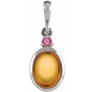 14K White 8x6 mm Natural Citrine & Natural Pink Tourmaline Pendant