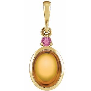 14K Yellow 8x6 mm Natural Citrine & Natural Pink Tourmaline Pendant