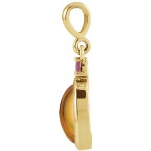14K Yellow 6x4 mm Natural Citrine & Natural Pink Tourmaline Pendant