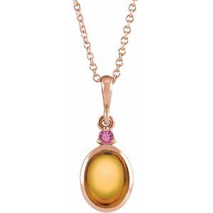 14K Rose 8x6 mm Natural Citrine & Natural Pink Tourmaline 16-18" Necklace