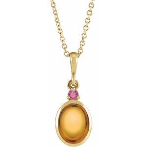 14K Yellow 6x4 mm Natural Citrine & Natural Pink Tourmaline 16-18" Necklace