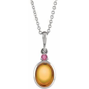 14K White 6x4 mm Natural Citrine & Natural Pink Tourmaline 16-18" Necklace