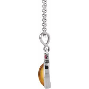 14K White 6x4 mm Natural Citrine & Natural Pink Tourmaline 16-18" Necklace
