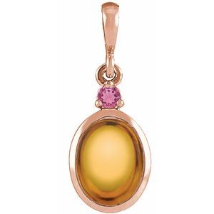 14K Rose 5x3 mm Natural Citrine & Natural Pink Tourmaline Pendant