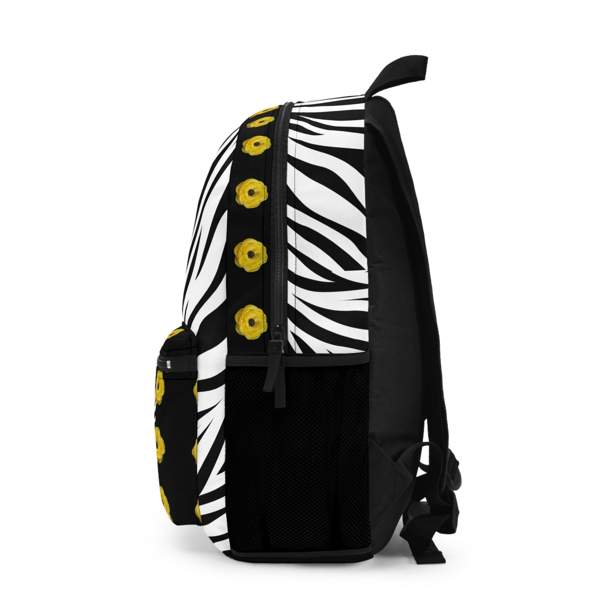 Yellow Floral Zebra Backpack, Trendy Book Bag, Unique School Bag, Personalized Travel Backpack, Chic Everyday Carryall