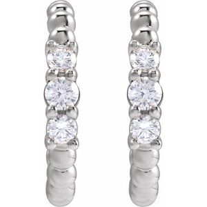 Sterling Silver 3/8 CTW Natural Diamond Beaded 19.3 mm Hoop Earrings – image 2
