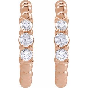 14K Rose Gold 3/8 CTW Natural Diamond Beaded 19.3 mm Hoop Earrings