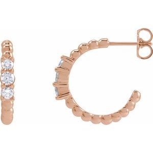 14K Rose Gold 3/8 CTW Natural Diamond Beaded 19.3 mm Hoop Earrings