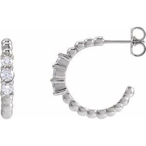 Platinum 3/8 CTW Natural Diamond Beaded 19.3 mm Hoop Earrings