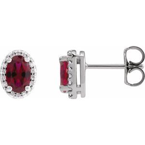 Platinum 6x4 mm Lab-Grown Ruby & .06 CTW Natural Diamond Halo-Style Earrings