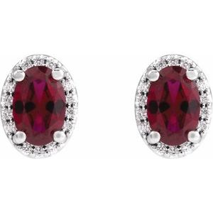 Platinum 6x4 mm Lab-Grown Ruby & .06 CTW Natural Diamond Halo-Style Earrings
