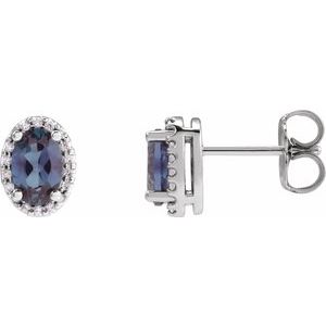 Platinum 5x3 mm Lab-Grown Alexandrite & .04 CTW Natural Diamond Halo-Style Earrings