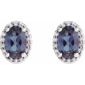 14K White Gold 6x4 mm Lab-Grown Alexandrite & .06 CTW Natural Diamond Halo-Style Earrings