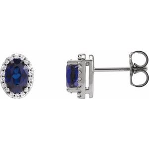 Platinum 5x3 mm Lab-Grown Blue Sapphire & .04 CTW Natural Diamond Halo-Style Earrings