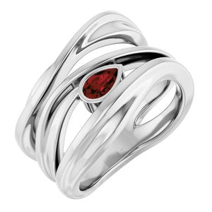 14K White Gold Natural Mozambique Garnet Negative Space Ring