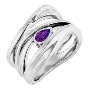 14K White Gold Natural Amethyst Negative Space Ring