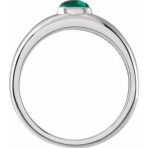 14K White Gold Natural Emerald Dome Ring