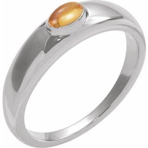 14K White Gold Natural Citrine Dome Ring