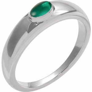 14K White Gold Natural Emerald Dome Ring
