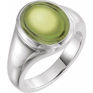 14K White Gold 10x8 mm Natural Peridot Ring