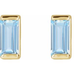14K Yellow Gold Lab-Grown Aqua Sapphire Earrings