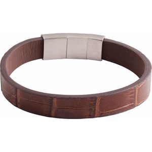 Stainless Steel 11 mm Brown Leather 8" Bracelet