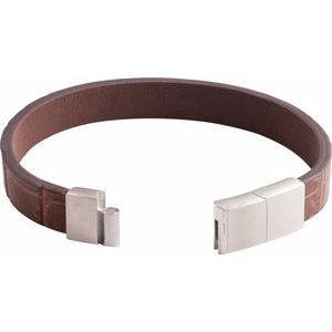 Stainless Steel 11 mm Brown Leather 8" Bracelet