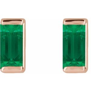 14K Rose Gold Lab-Grown Emerald Channel-Set Earrings – image 2