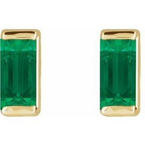 14K Yellow Gold Lab-Grown Emerald Channel-Set Earrings – image 2