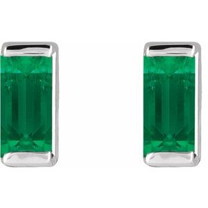 Sterling Silver Lab-Grown Emerald Channel-Set Earrings – image 2
