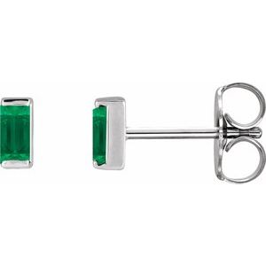 14K White Gold Lab-Grown Emerald Channel-Set Earrings