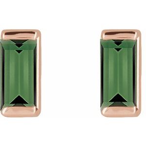 14K Rose Gold Natural Green Tourmaline Channel-Set Earrings – image 2